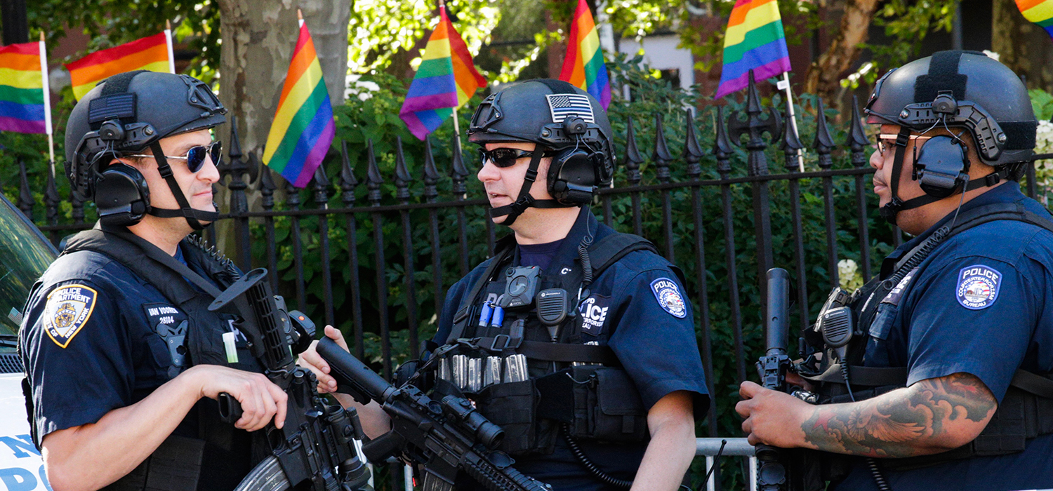 NYPD officers patrol before the Queer Liberation March on June 30, 2019 in New York City.