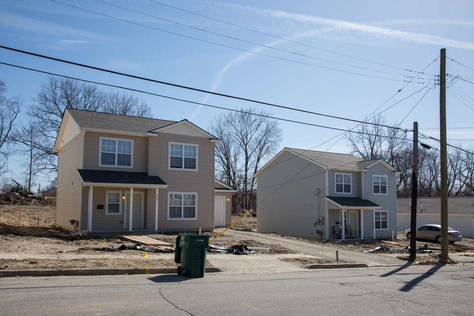 A row of affordable, single-family rental homes under construction in the Unity Park, a multi-phase development, in Pontiac, Michigan.