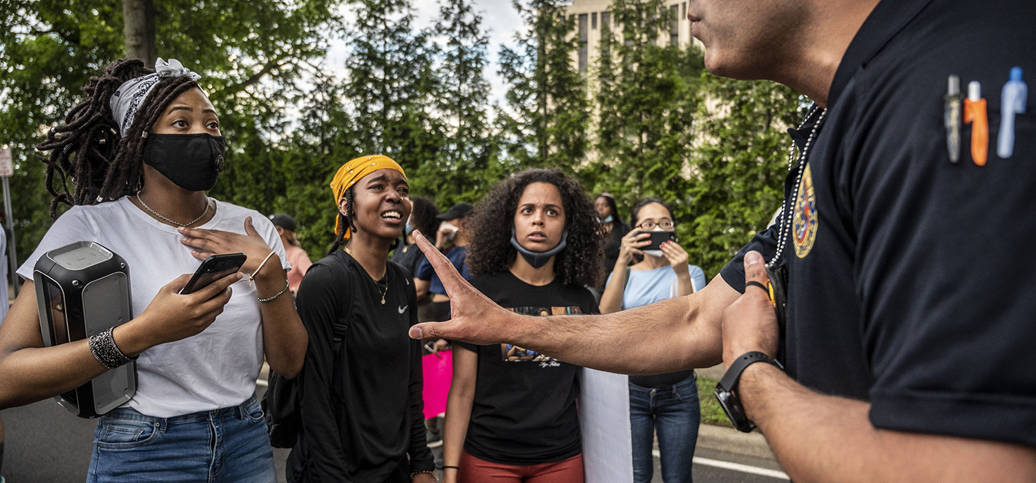 Protesters clash with policy during a Black Lives Matter march
