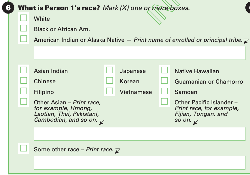 Screenshot of the American Community Survey's race question