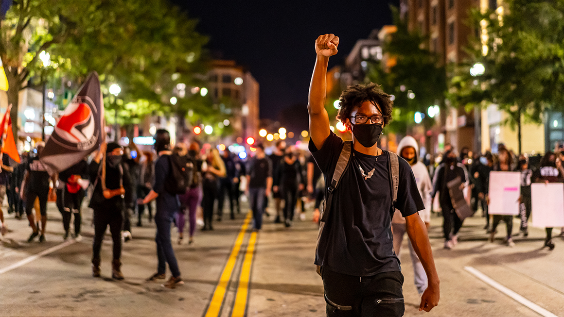 many protesters gathered in Washington DC, USA and marched all around Downtown DC