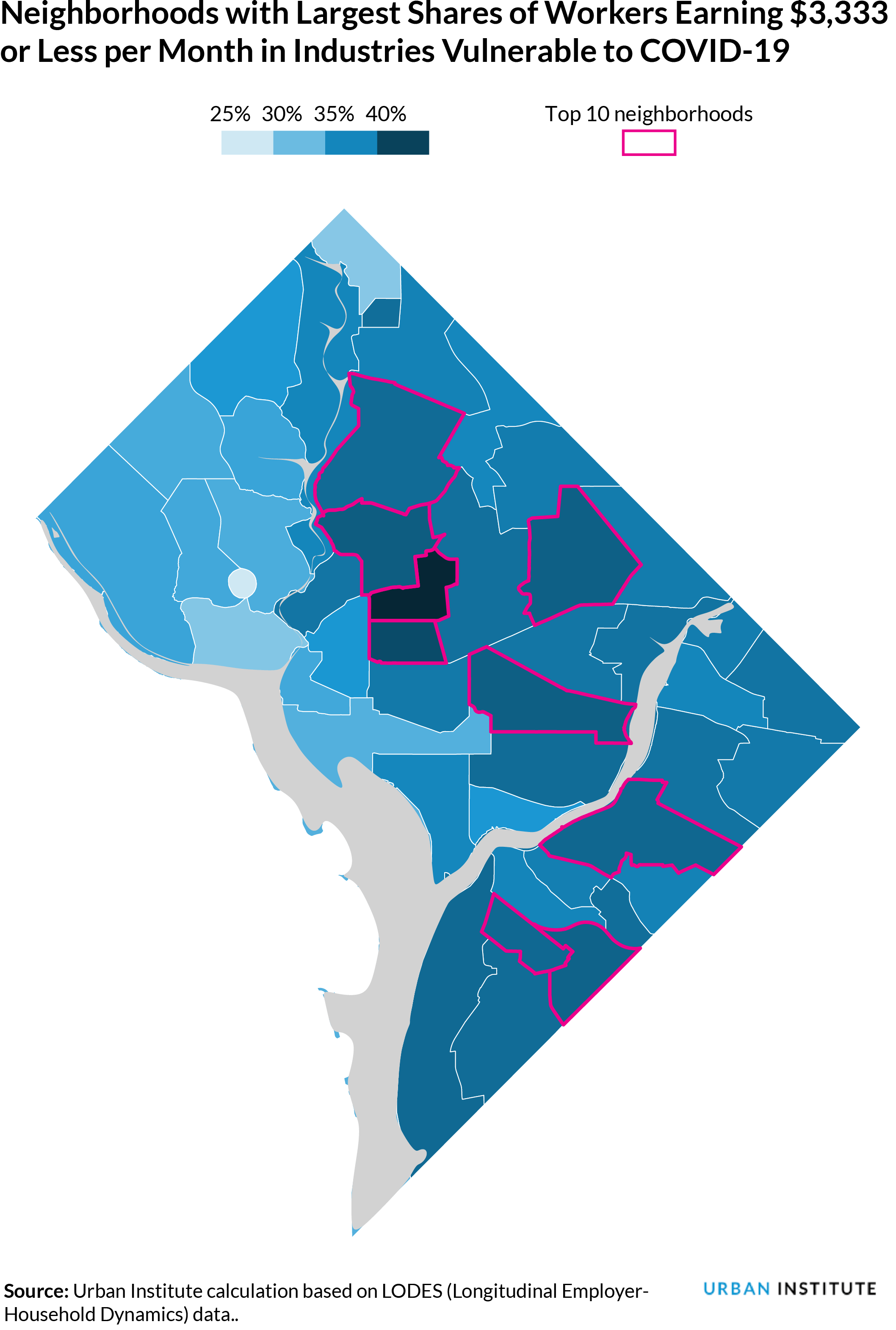 Neighborhoods with Largest Shares of Workers Earning $3,333 or Less per Month in Industries Vulnerable to COVID-19