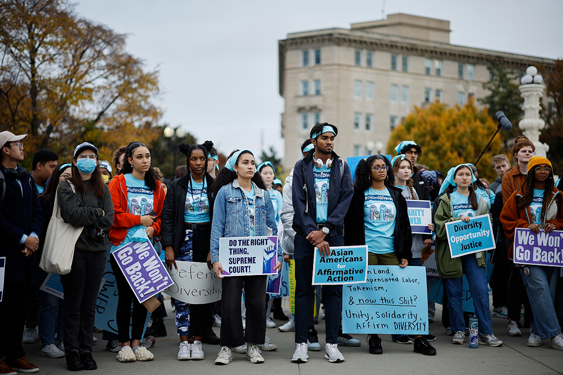 Proponents for affirmative action in higher education rally in front of the US Supreme Court