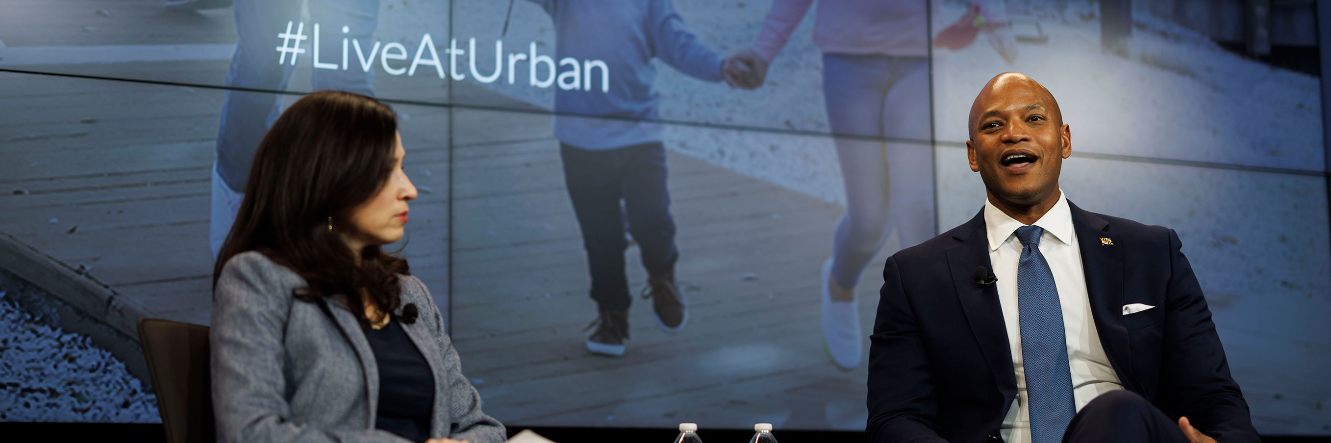 Maryland Governor Wes Moore and MSNBC anchor Catherine Rampell at the Urban Institute’s Cash Assistance for Children event.