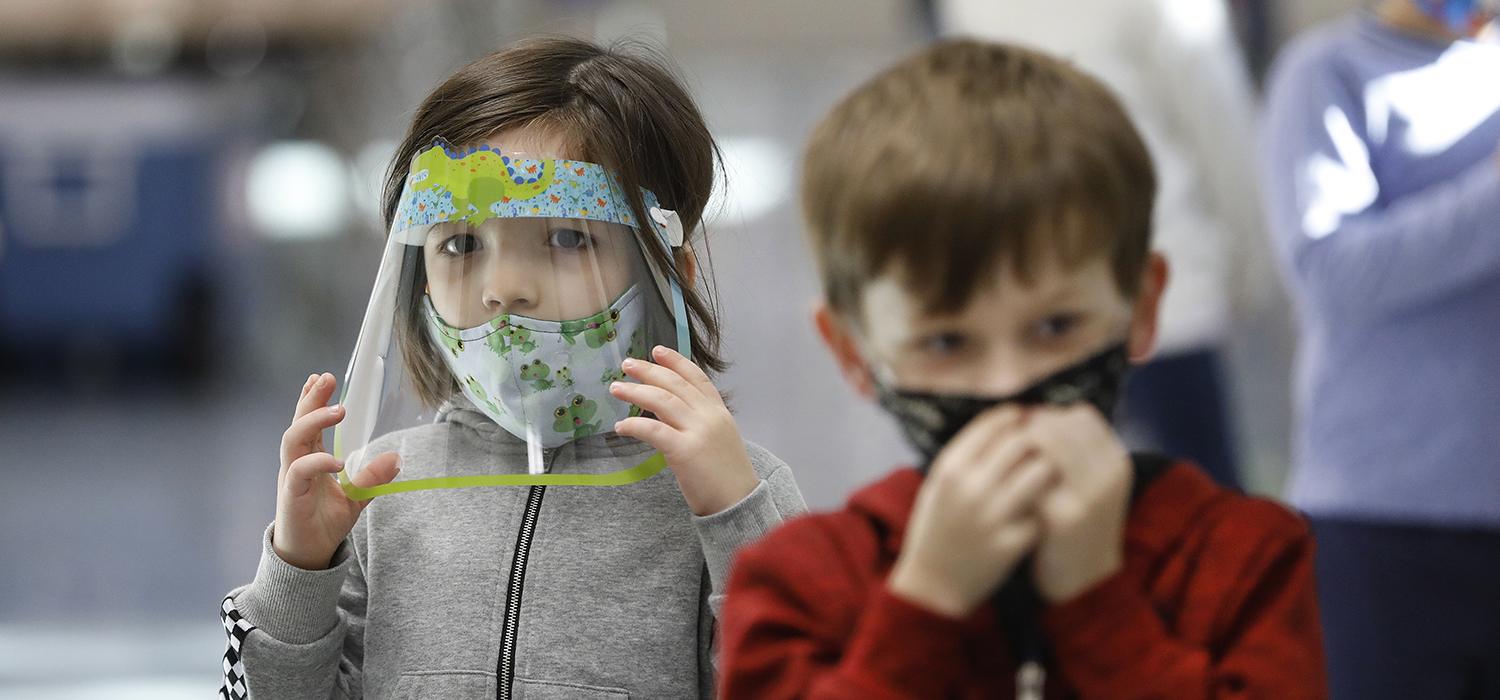 Kids wear masks and face shields 