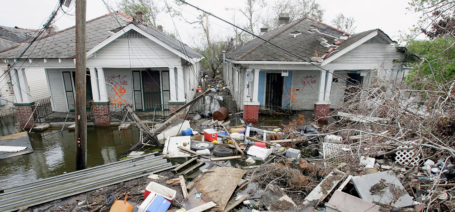 Flooded homes in New Orleans, Louisiana
