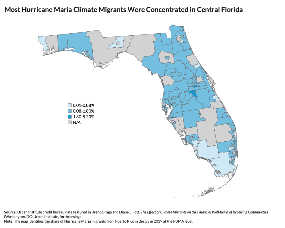 Map of Hurricane Maria climate migrants in Florida. 