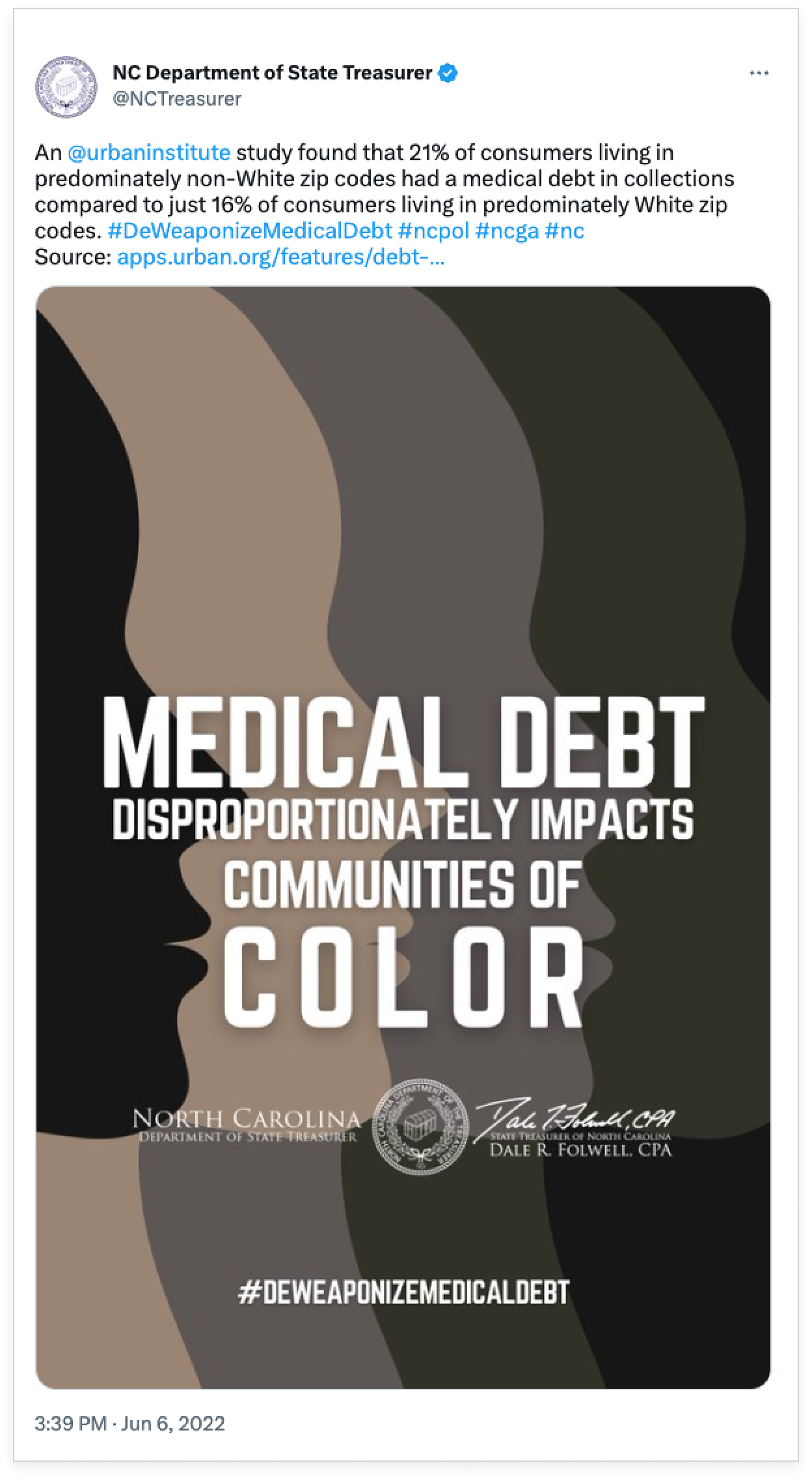 Tweet by NC Department of State Treasurer