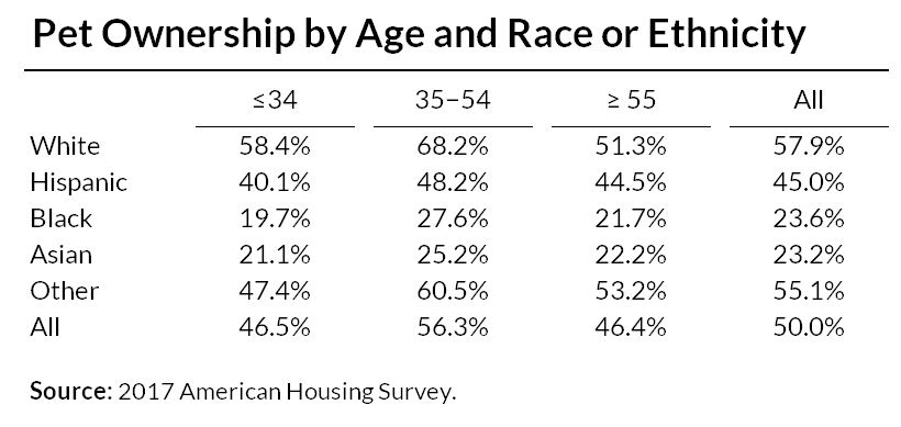Pet Ownership by Age and Race or Ethnicity