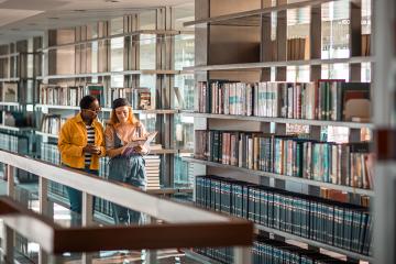 College students in a library
