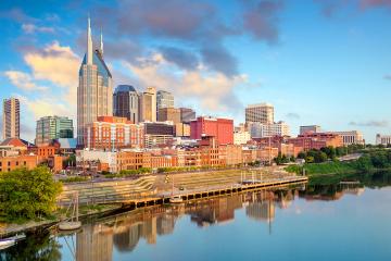 Nashville, Tennessee downtown skyline at Cumberland River