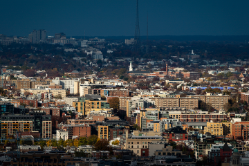 Photo of apartment buildings in the Columbia Heights neighborhood and along 14th Street NW in Washington, DC. 