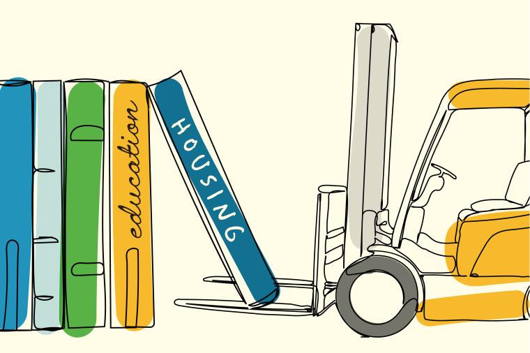 Forklift lifting book illustration