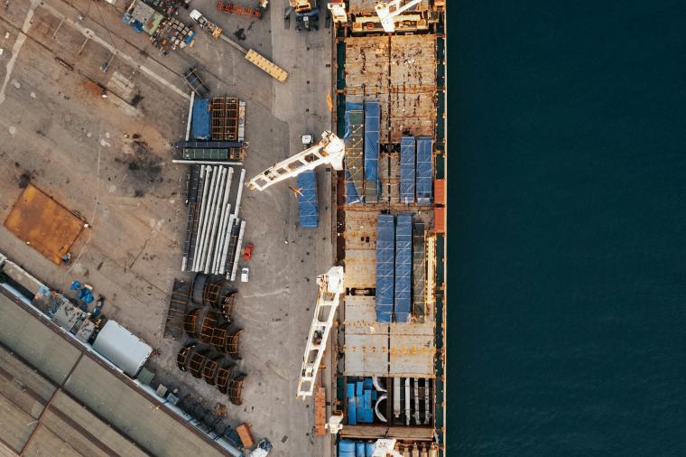 aerial view of a cargo ship