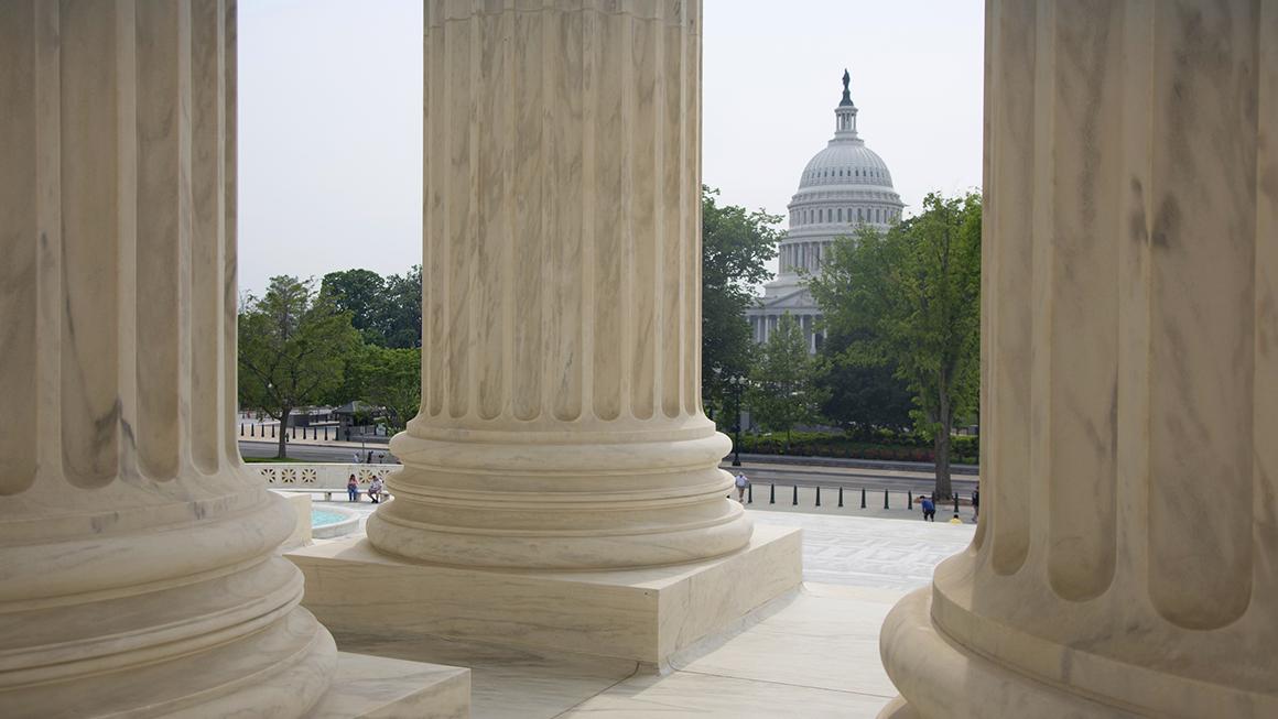 Washington DC columns of the Supreme Court at top of steps