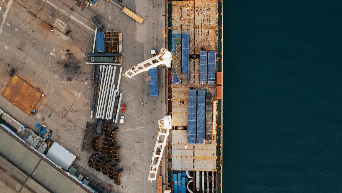 aerial view of a cargo ship