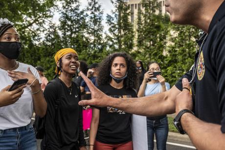 Protesters clash with policy during a Black Lives Matter march