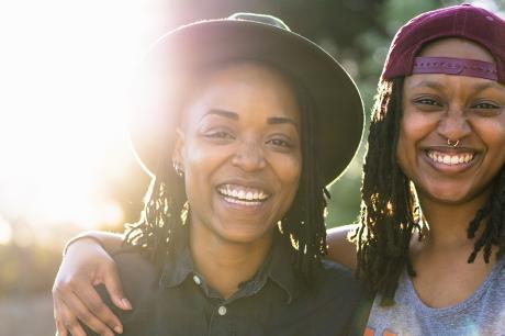 Two women smiling