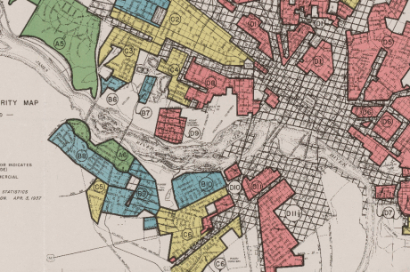 A “redlining” map of Richmond, Virginia, from 1937 produced by the Home Owners’ Loan Corporation used to appraise home values and neighborhoods. 