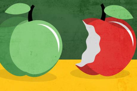 Illustration of two apple with one bitten into