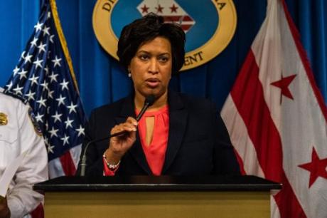 Mayor Muriel Bowser, center, along with United States Attorney for the District of Columbia Jessie K. Liu, right, and D.C Police Chief Peter Newsham, speaks during a press conference.
