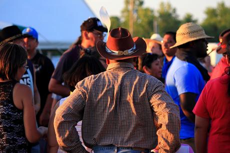 Traditional Muskogee Creek nation stomp dance at a native American festival