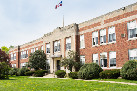 The façade of a middle or high school.