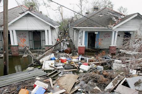 Flooded homes in New Orleans, Louisiana