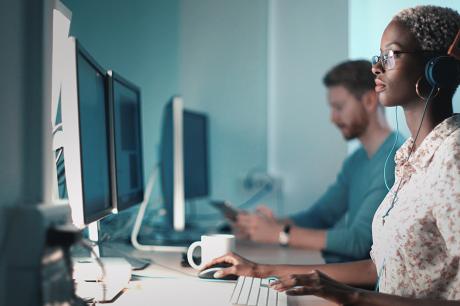 Apprentice works on a computer