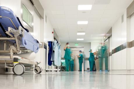 Rolling bed in a hospital