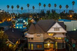 A neighborhood at night time. 