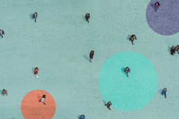 Aerial view of people walking