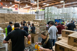 People look through options a local food bank