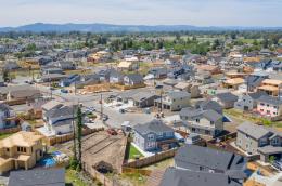 Aerial photo of reconstruction after wildfire damage in Coffey Park, Santa Rosa, California