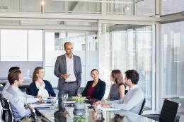 A work meeting in a conference room.