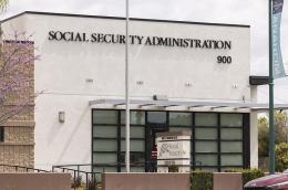 Photo of the facade of a Social Security Administration Field Office in Anaheim, California in early spring.