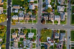 Photo of a suburban neighborhood from a bird's eye view