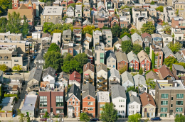 An aerial image of houses