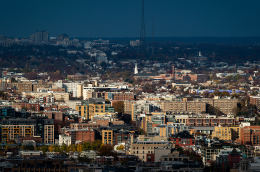 Photo of apartment buildings in the Columbia Heights neighborhood and along 14th Street NW in Washington, DC. 