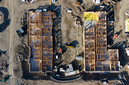 Photo taken from a bird’s eye view of housing construction. 