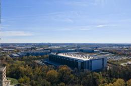 A photo of several data centers in Ashburn, Virginia, on an autumn day. 